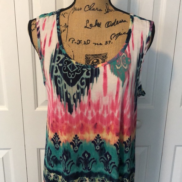 NWOT R.Rouge Multicolor Pattern Sleeveless Tunic - Picture 2 of 8